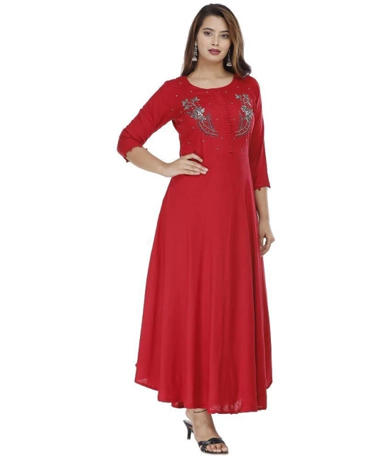 JC4U - Maroon Rayon Womens Anarkali Kurti ( Pack of 1 ) - None