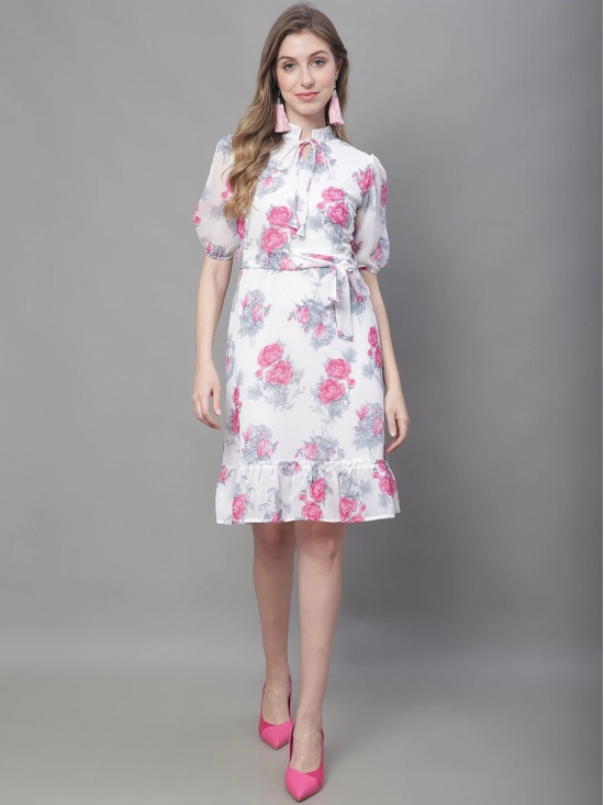 MINI & MING Floral Print Tie-Up Neck Georgette Blouson Dress