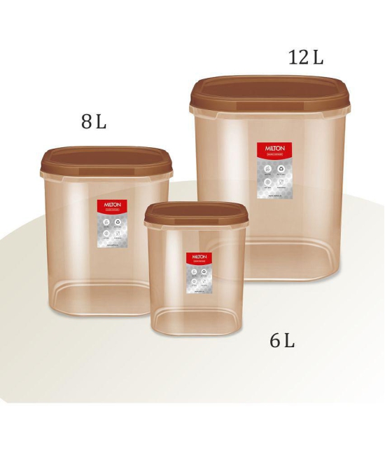 Milton Quadra Storage Container, Set of 3, 6000 ml, 8000 ml, 12000 ml, Brown - Brown