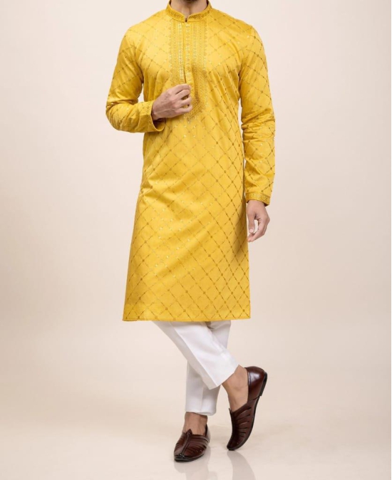 Yellow Sequin Embroidery Chikankari Kurta