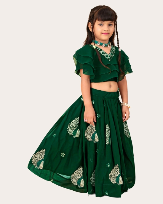 Girls Georgette Embroidered Readymade Lehenga Choli-Green / 5 Years-6 Years