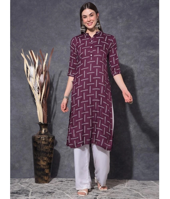 Mamoose Rayon Printed Straight Womens Kurti - Wine ( Pack of 1 ) - None