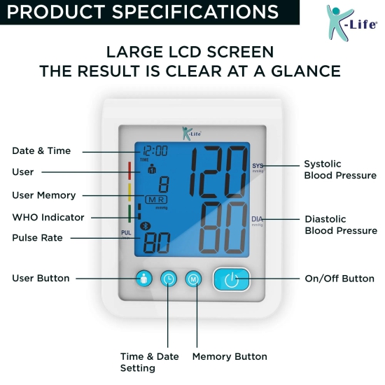 K-Life Model BPM-106 Fully Automatic Digital Electronic Blood Pressure Checking Monitor (white)