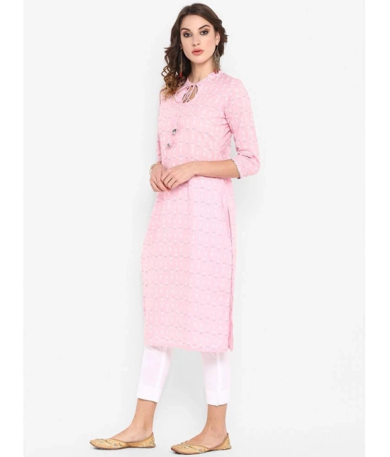 Janasya Cotton Printed Straight Womens Kurti - Pink ( Pack of 1 ) - None