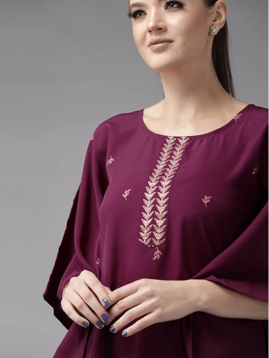 Women Burgundy & Golden Printed Kurta with Palazzos