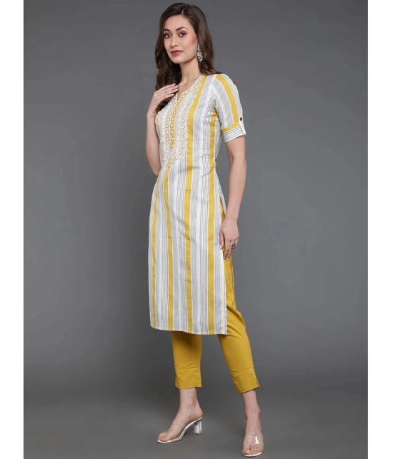 Antaran Cotton Striped Straight Womens Kurti - White ( Pack of 1 ) - None