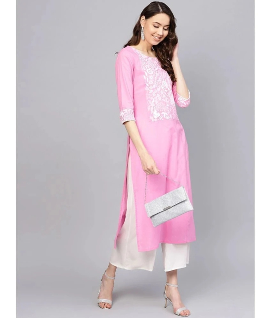 Varanga Cotton Printed Straight Womens Kurti - Pink ( Pack of 1 ) - None