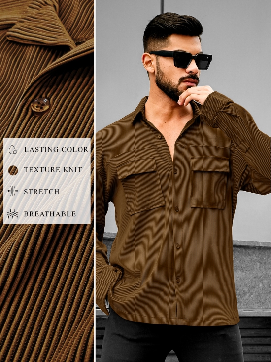 Stripe Textured Brown Full Sleeve Shirt-XL / Brown