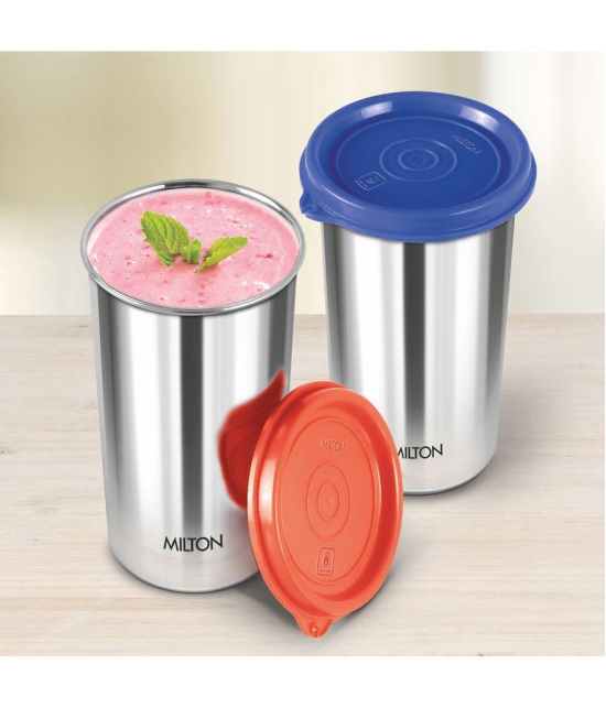 Milton Stainless Steel Tumbler with Lid Set of 4, 415 ml Each, Assorted (Lid Color May Vary) | Office | Gym | Yoga | Home | Kitchen | Hiking | Treking | Travel Tumbler - Assorted