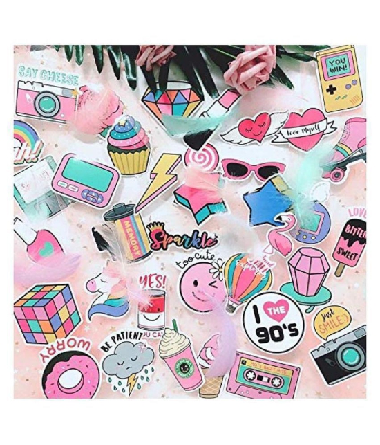 iDream Girls Kawaii Pink Fun PVC Waterproof Sticker for Toys, Mobile, Laptop, Luggage, Moto Car, Suitcase etc. (Set of 60)