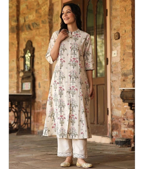 AMIRAS INDIAN ETHNICWEAR Cotton Flex Printed Front Slit Womens Kurti - Beige ( Pack of 1 ) - None