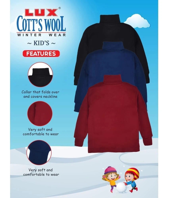 Lux Cottswool Kids Maroon Solid Cotton Hi-Neck Thermal Top - Pack of 2 - None