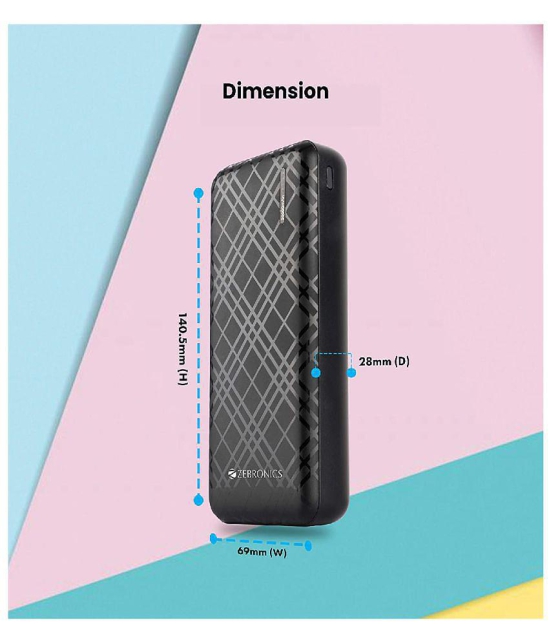 Zebronics Zeb-ME20000 Power Bank - 20000 mAh Capacity, 2.1A Type C and Micro USB Input, Dual USB Output, Short Circuit/Overload/Overcharge Protection with LED  Indicator Compatible with Mobi