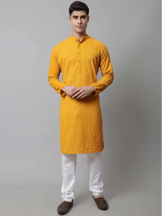 Jompers Men Mustard Chikan Kurta with Churidar-S / Mustard