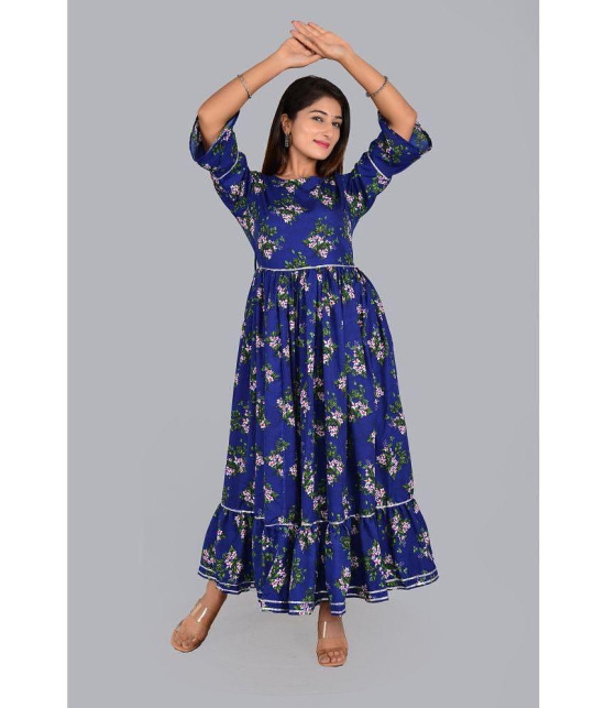 Smien Rayon Printed Anarkali Women's Kurti - Blue ( Pack of 1 ) - None