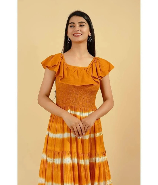 KIPEK - Mustard Cotton Womens Tiered Flared Kurti ( Pack of 1 ) - None