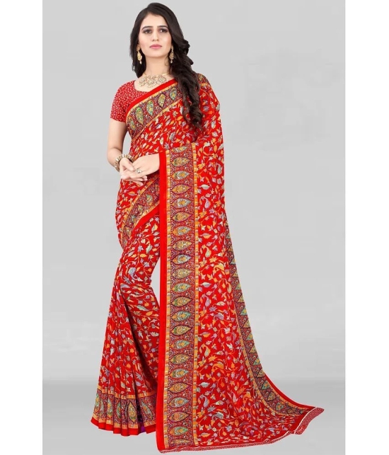 LEELAVATI - Red Georgette Saree With Blouse Piece ( Pack of 1 ) - Red