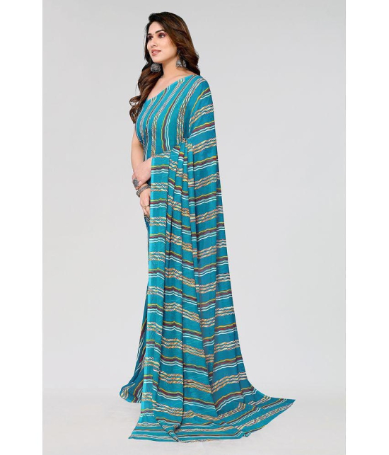 Kashvi Sarees Georgette Printed Saree Without Blouse Piece - Blue ( Pack of 1 ) - Blue