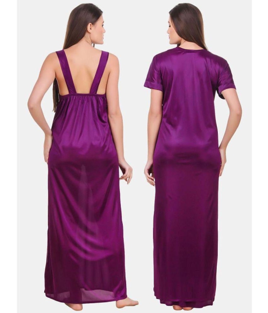 Fasense Purple Satin Womens Nightwear Nighty & Night Gowns ( Pack of 2 ) - None