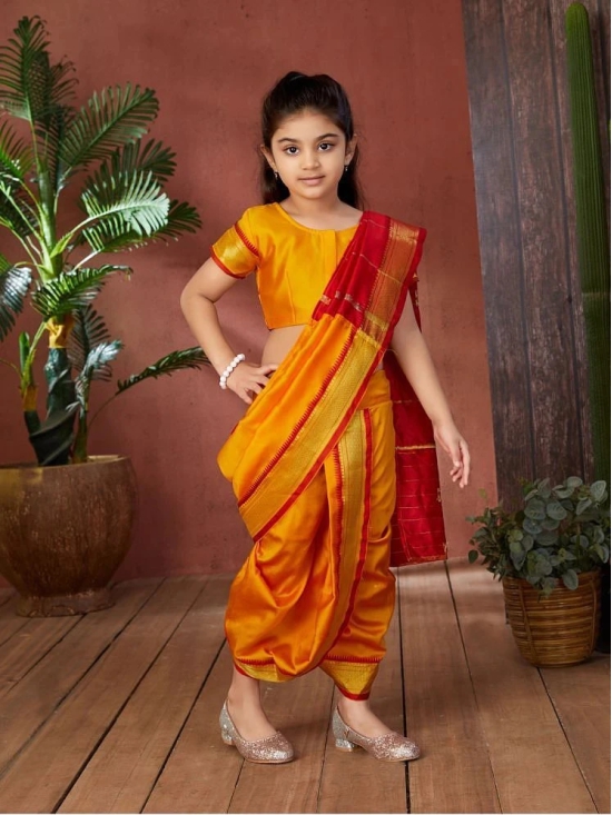 Aarika - Yellow Silk Girls Saree ( Pack of 1 ) - None