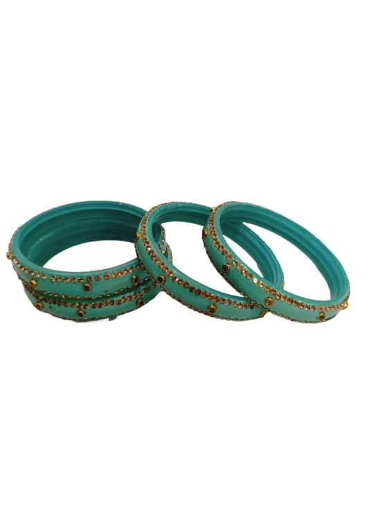 Seafoam Green Glass Rhinestone Bangle Set