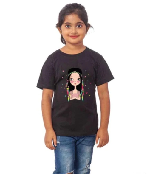 Girls Cotton Tribal Half Sleeve TShirt (Black) PID41477