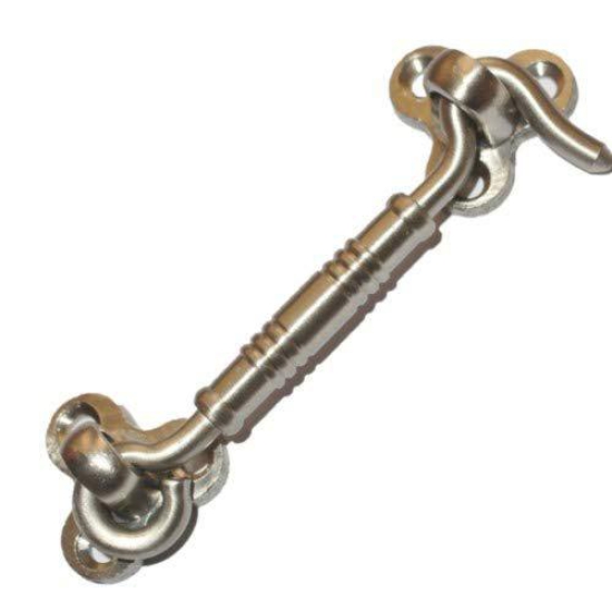 RiseOm Brass Gate Hook/Window Hook for Double Doors Gates/Windows(Flower Eye)-Silver / 4 inch