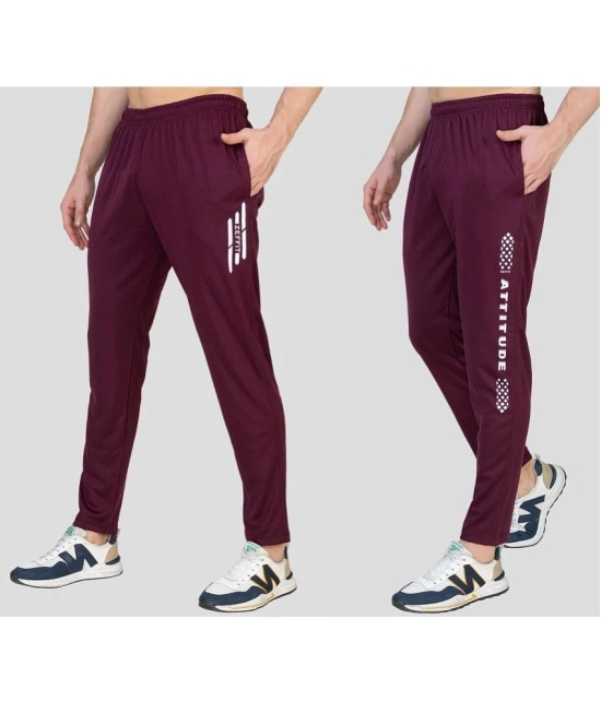 Zeffit - Maroon Lycra Mens Trackpants ( Pack of 2 ) - None