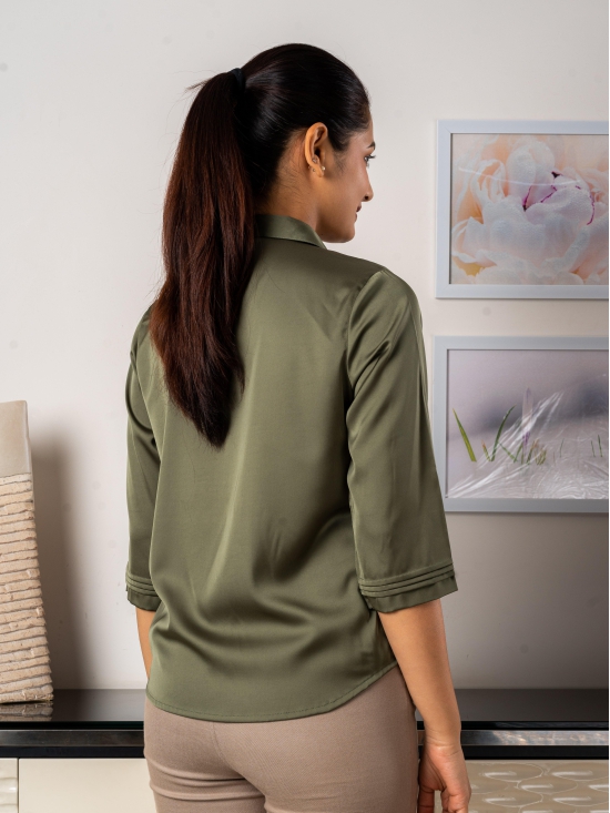 Olive Satin Shirt-XXL