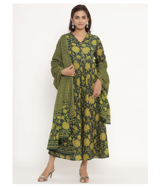 miravan Green Cotton Anarkali Kurti - - XXL