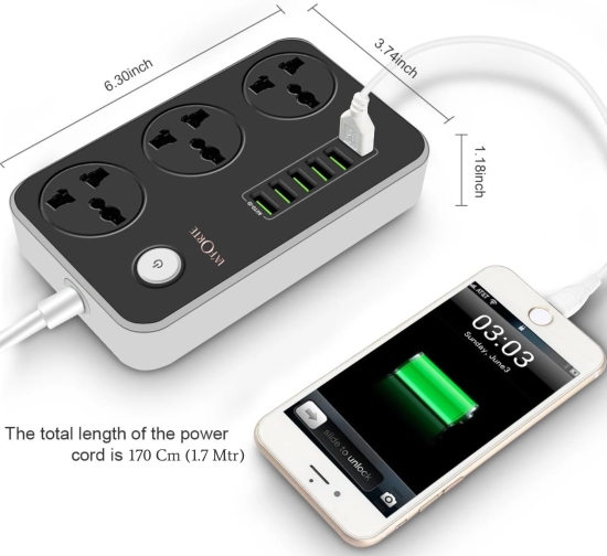 LA' FORTE 6 USB and 3 AC Power Strip Extension Board