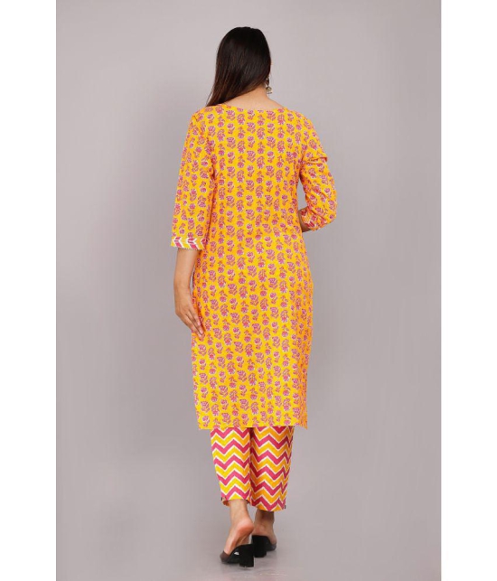 HIGHLIGHT FASHION EXPORT Cotton Printed Kurti With Pants Womens Stitched Salwar Suit - Orange ( Pack of 1 ) - None