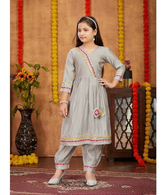 Aarika Girls Silk Patiala Kurta Set ( Pack of 1 , Grey ) - None