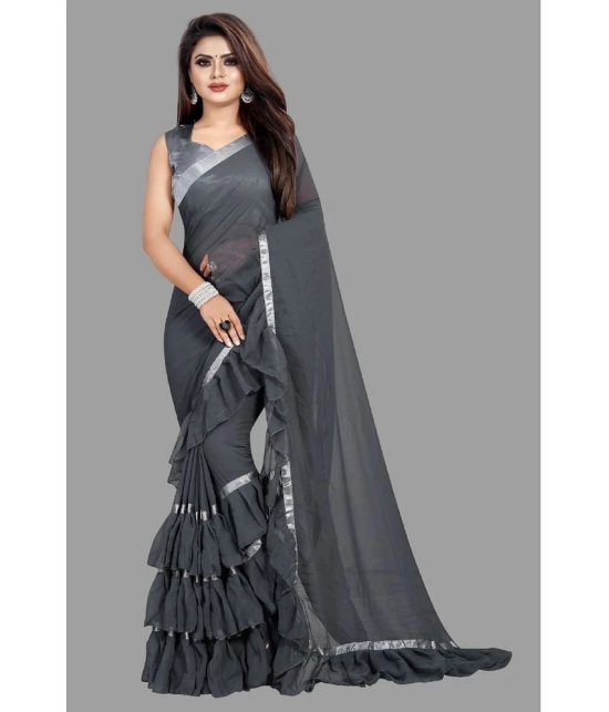 Apnisha Georgette Solid Saree With Blouse Piece - Grey ( Pack of 1 ) - Grey