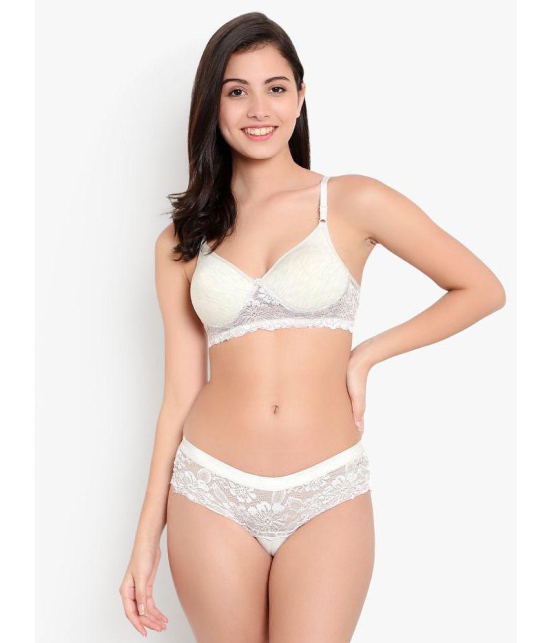 KYODO - Light Grey Molded Cups Lace Women's Bra & Panty Set ( Pack of 1 ) - None