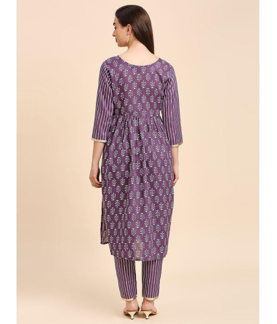 gufrina Cotton Printed Kurti With Pants Womens Stitched Salwar Suit - Purple ( Pack of 1 ) - None