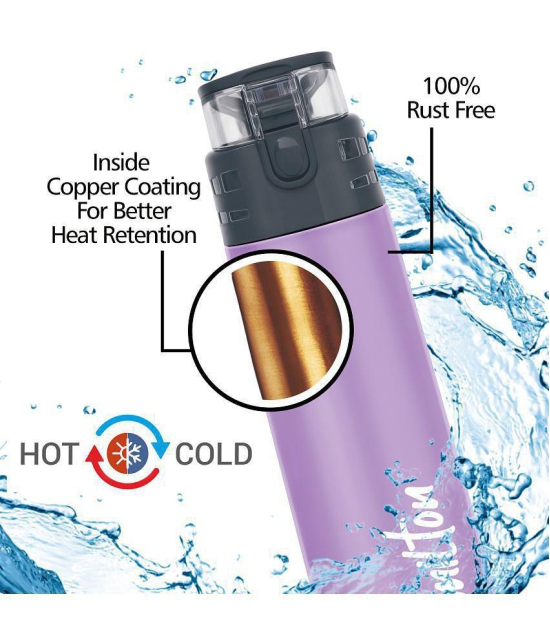 Milton Atlantis 600 Thermosteel Insulated Water Bottle, 500 ml, Purple | Hot and Cold | Leak Proof | Office Bottle | Sports | Home | Kitchen | Hiking | Treking | Travel | Easy To Carry | Rus