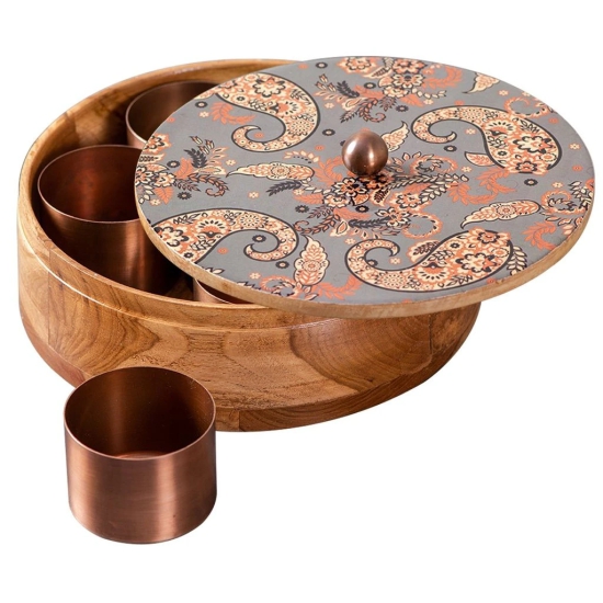 Allure Teak Wood Masala Box - Grey