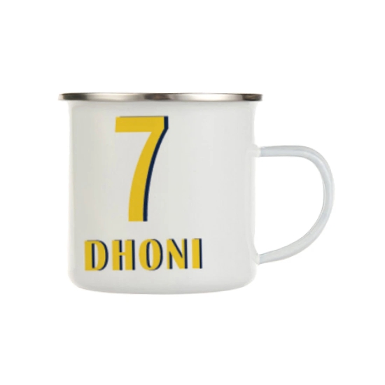 Indigifts Cricket Dhoni Enamel Mug 250 ML|Unbreakable Coffee, Tea Cup|Safe For Kids|Drinking Tea Cup For Outdoor & Indoor|WHITE|