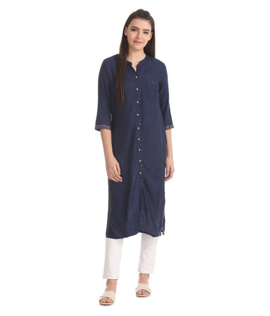 Anahi - Blue Rayon Women's Front Slit Kurti - S