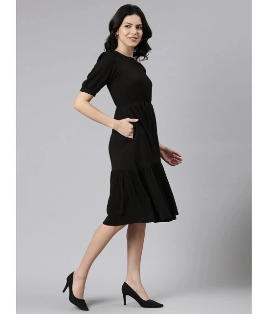 JASH CREATION Polyester Solid Knee Length Womens Fit & Flare Dress - Black ( Pack of 1 ) - None