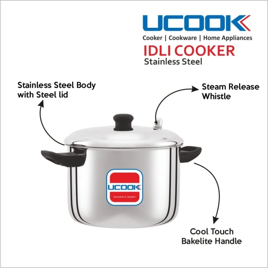 UCOOK By United Ekta Engg. Stainless Steel Idli Maker Cooker, 4 Plates/16 Idlis