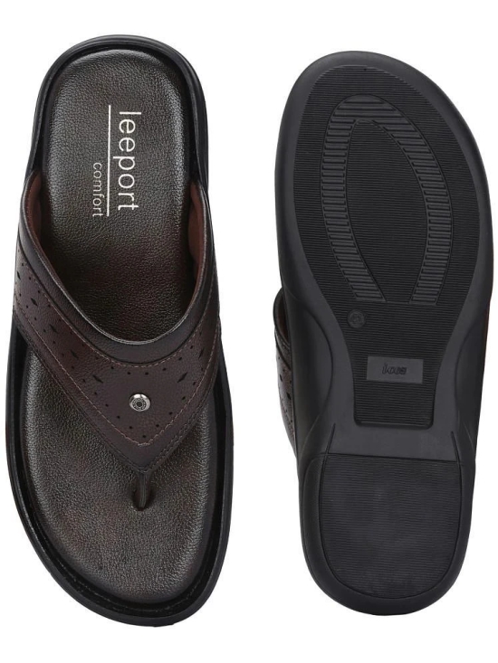 Leeport Coffee Mens Leather Slipper - None