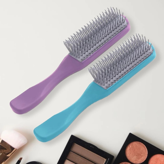 Urbane Home Hair Brush  Flexible Bristles Brush  Hair Brush with Paddle  Straightens  Detangles Hair Brush  Suitable For All Hair Types  Hair Brush Styling Hair  Set of 2  Purple  Blue-Urbane Hom