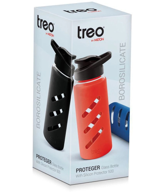 Treo By Milton Proteger 500 Borosilicate Glass Bottle With Silicon Protector, 535 ml, Orange | Microwave Safe | Oven Safe | Scratch Resistant | Easy to Clean | Leak Proof | BPA Free Lid | Ea