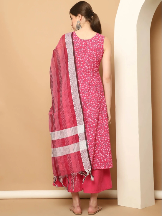 Printed pink flared kurta pallazos dupatta set-M / Pink