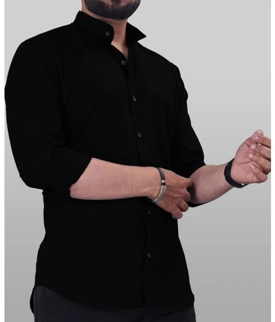 Anand Cotton Blend Regular Fit Solids Full Sleeves Mens Casual Shirt - Black ( Pack of 1 ) - None