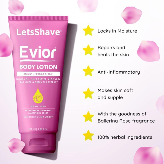 Letsshave Evior Body Lotion for Women | Deep Moisture Nourishing Lotion for Dry Skin |Natural Ingredients, Sulphate and Paraben Free Mosturizer for Face & Body, 100ml