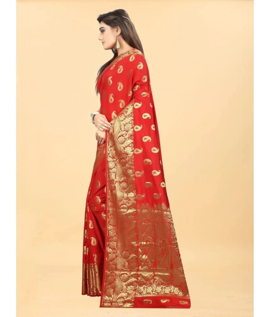 Gazal Fashions - Red Banarasi Silk Saree With Blouse Piece ( Pack of 1 ) - Red