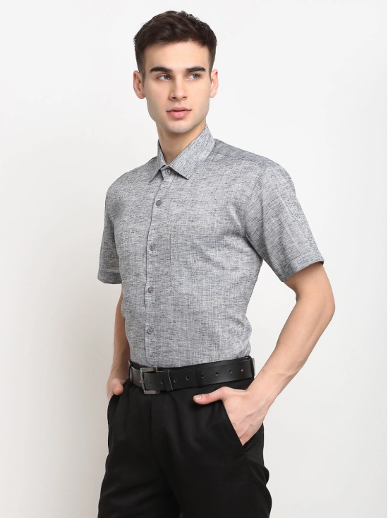 Indian Needle Grey Mens Solid Cotton Half Sleeves Formal Shirt-L / Grey